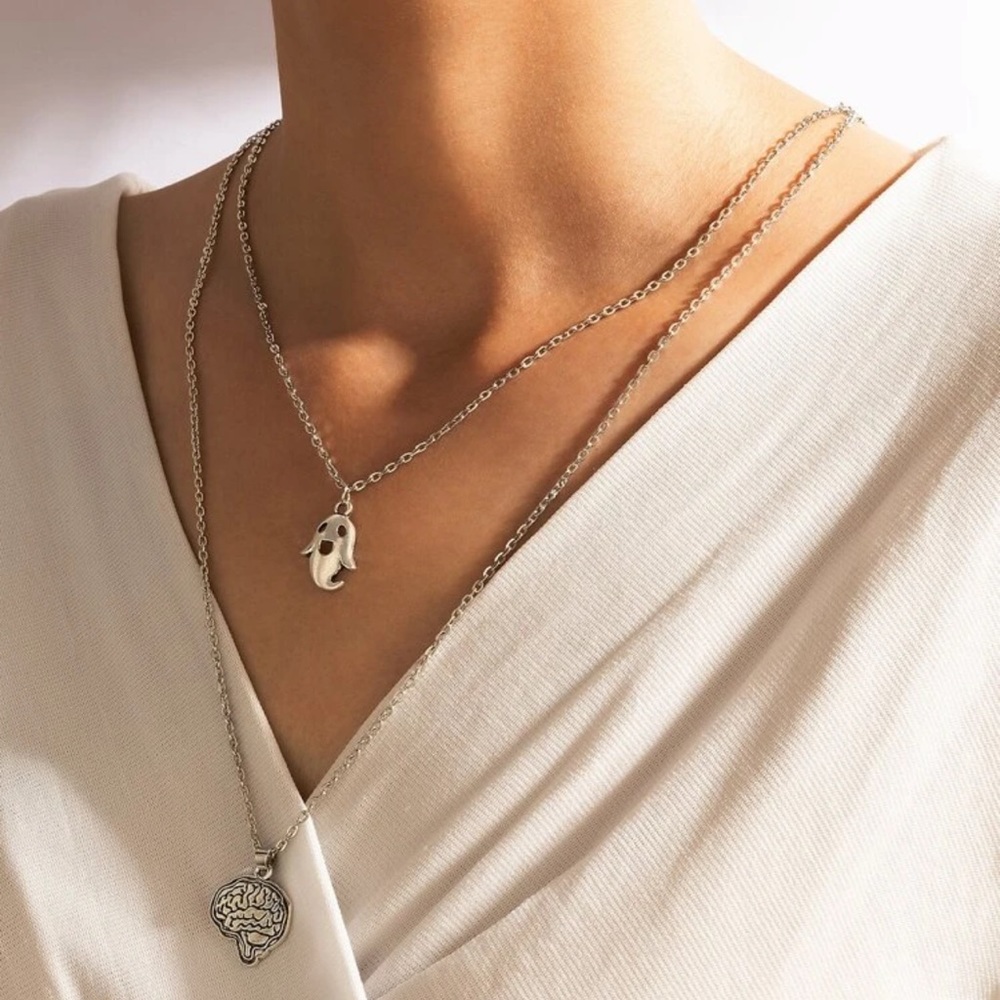 👻 Awesome Metallic Double Layered Cartoon And Ghost Necklace 🧠
